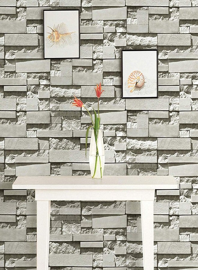 Wegopro 3D Grey White Brick Stone Peel and Stick Home Wallpaper, PVC Self Adhesive Wall Decor for Living Room, Hall, Restaurant (300 x 45 cm) (Gray White Brick) - Image 4